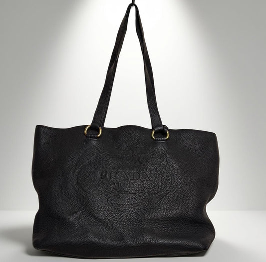 Authentic Prada tote bag in Black leather